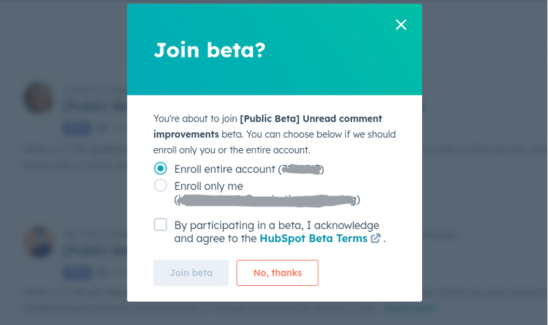 Accept Beta terms and conditions